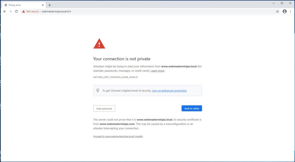 Privacy Error, Not Secure local Dev website